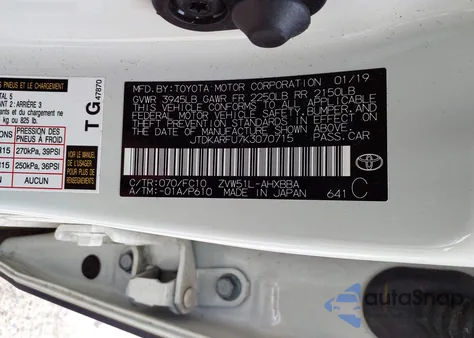 2019 Toyota Prius L Eco из США, поврежденный, VIN JTDKARFU7K3070715